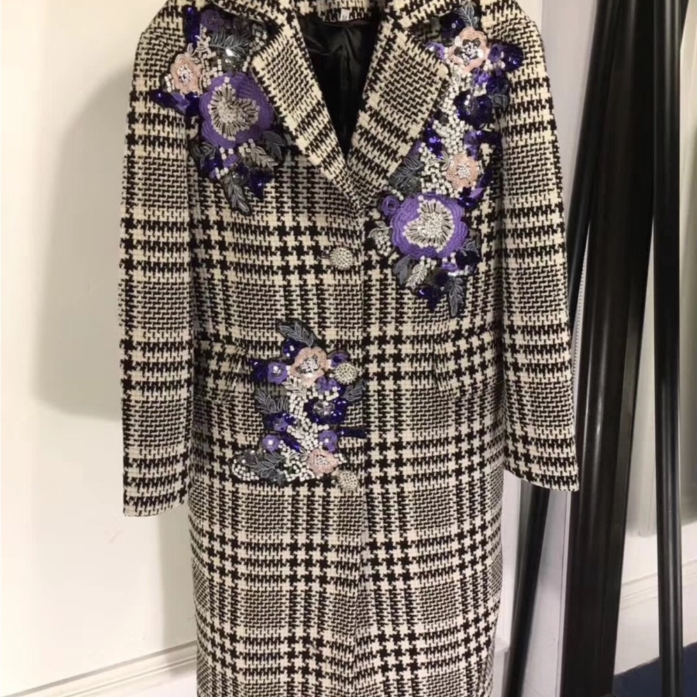 Dolce & Gabbana Black and White Blazer with Floral Embellishments